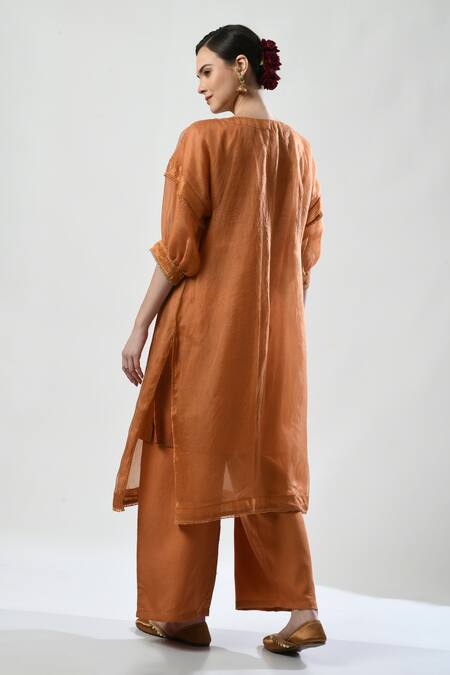 5cross Ajit Kumar Floral Dori Embroidered Kurta Palazzo Set 