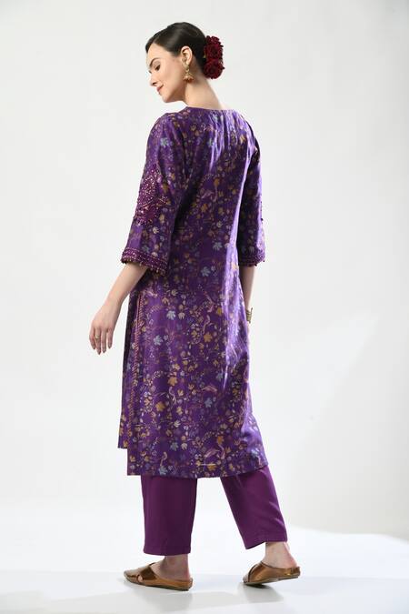 5cross Ajit Kumar Floral Print Embellished Kurta Pant Set 