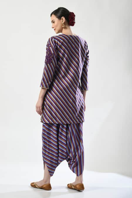 5cross Ajit Kumar Stripe Print Embellished Kurta Dhoti Pant Set 