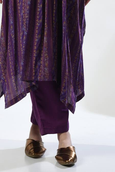 5cross Ajit Kumar_Purple Viscose, , Satin Stripe Print Embellished Kurta Pant Set _Online_at_Aza_Fashions
