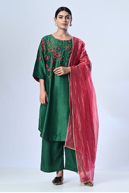 5cross Ajit Kumar Floral Embroidered Kurta Palazzo Set 