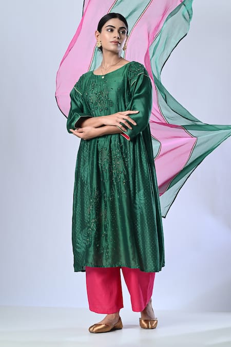 5cross Ajit Kumar Floral Embroidered Kurta & Palazzo Set 