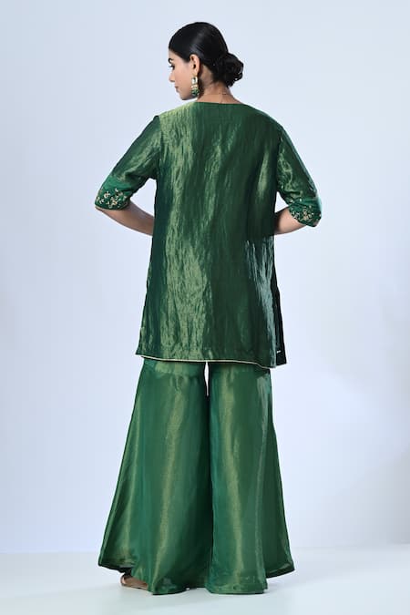 5cross Ajit Kumar Ditsy Floral Embroidered Short Kurta Sharara Set 