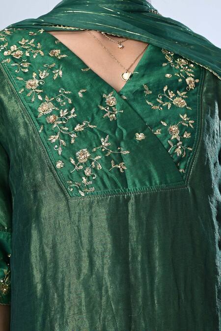 5cross Ajit Kumar Green Tissue, Chanderi, Ditsy Floral Embroidered Short Kurta Sharara Set at Aza Fashions 5cross Ajit Kumar_Green Tissue, Chanderi, Ditsy Floral Embroidered Short Kurta Sharara Set _at_Aza_Fashions