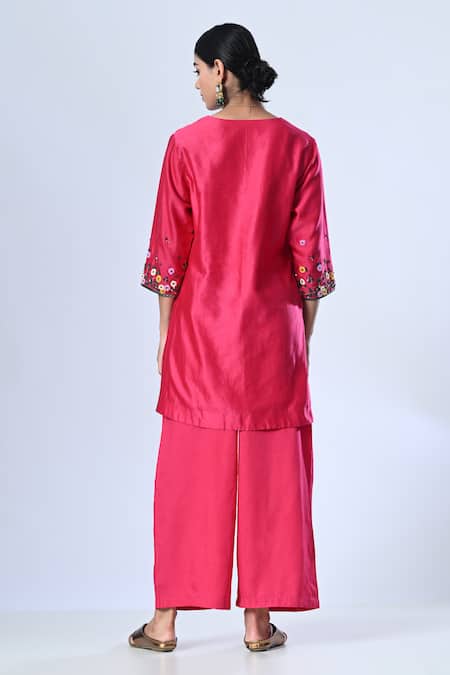 5cross Ajit Kumar Floral Embroidered Short Kurta Palazzo Set 