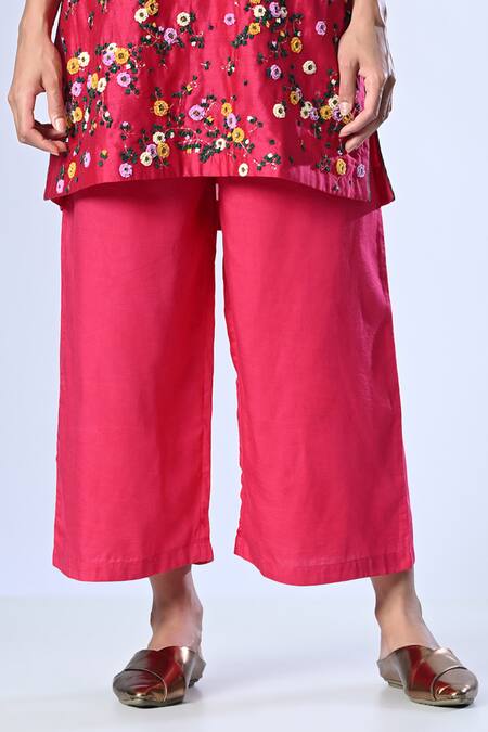 5cross Ajit Kumar Pink Chanderi, Cotton Satin, Tissue Floral Embroidered Short Kurta Palazzo Set Online at Aza Fashions 5cross Ajit Kumar_Pink Chanderi, Cotton Satin, Tissue Floral Embroidered Short Kurta Palazzo Set _Online_at_Aza_Fashions
