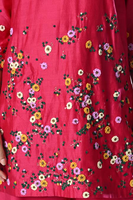 5cross Ajit Kumar Pink Chanderi, Cotton Satin, Tissue Floral Embroidered Short Kurta Palazzo Set at Aza Fashions 5cross Ajit Kumar_Pink Chanderi, Cotton Satin, Tissue Floral Embroidered Short Kurta Palazzo Set _at_Aza_Fashions