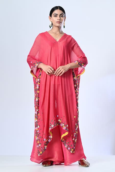 5cross Ajit Kumar Placement Floral Embroidered Kaftan Sharara Set 