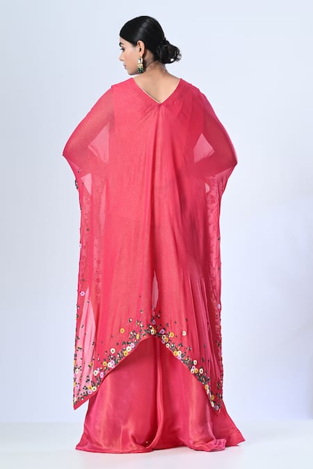 5cross Ajit Kumar Placement Floral Embroidered Kaftan Sharara Set 