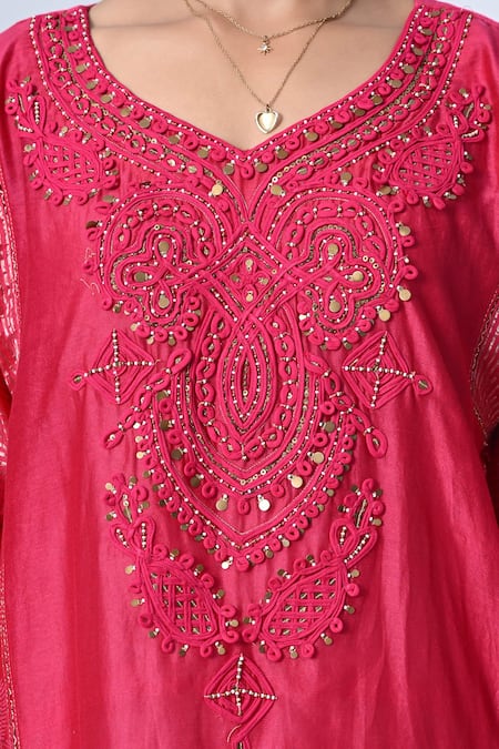 Shop_5cross Ajit Kumar_Pink Chanderi, Cotton Satin, Tissue Beads, Sequins, Dori Kurta And Pant Set _Online_at_Aza_Fashions