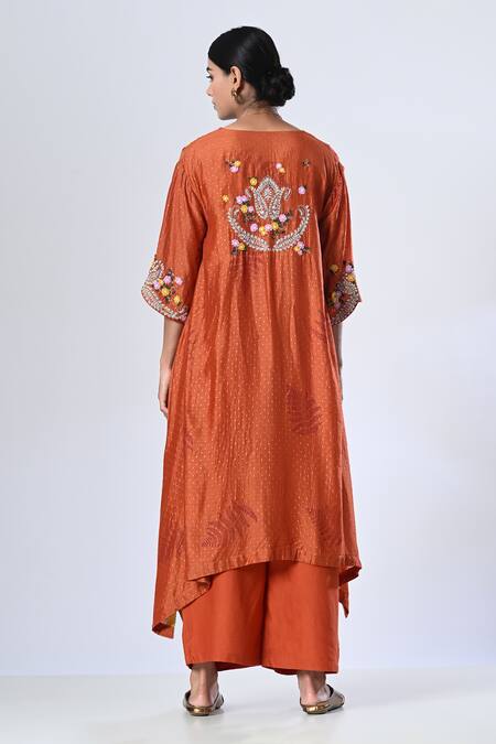 5cross Ajit Kumar Scallop Floral Embroidered Jacket Palazzo Set 