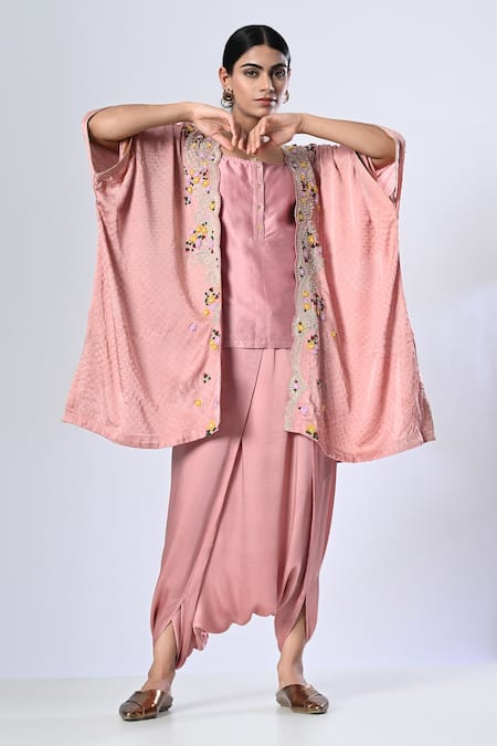 5cross Ajit Kumar Scallop Floral Embroidered Shrug Dhoti Pant Set 