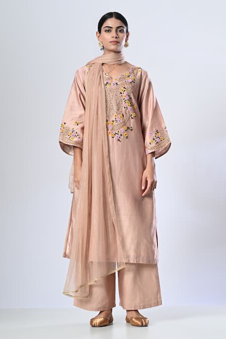 5cross Ajit Kumar Ditsy Floret Embroidered Kurta Palazzo Set 