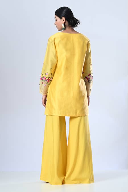 5cross Ajit Kumar Placement Flower Vine Embroidered Kurta Sharara Set 