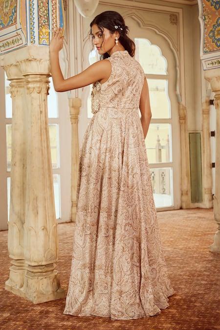 Nikita Vishakha Floral Print Flared Flap Gown 