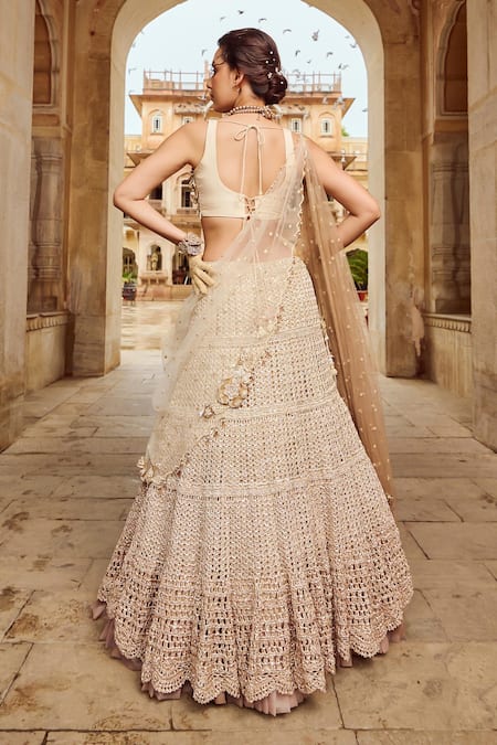 Nikita Vishakha Floral Embroidered Cutwork Blouse & Mesh Lehenga Set 