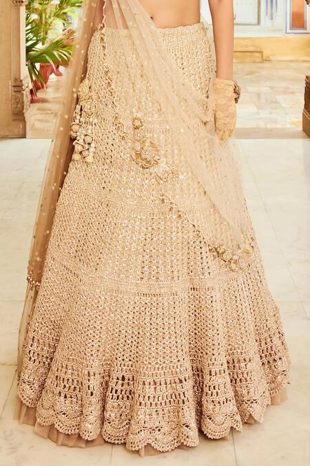 Buy_Nikita Vishakha_Brown Silk, Net, Crepe Beads, Sequins, Scallop Mesh Embroidered Lehenga Set _Online_at_Aza_Fashions