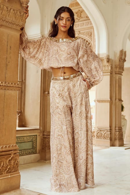 Nikita Vishakha Paisley Print Crop Top & Flared Pant 