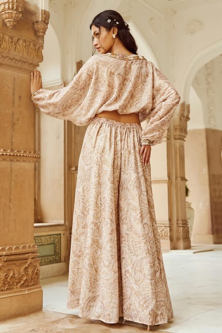 Nikita Vishakha Paisley Print Crop Top & Flared Pant 