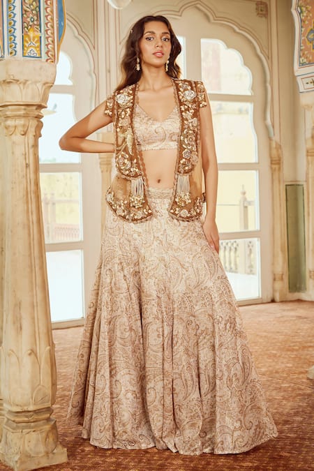 Nikita Vishakha Paisley Embroidered Scallop Jacket & Lehenga Set 