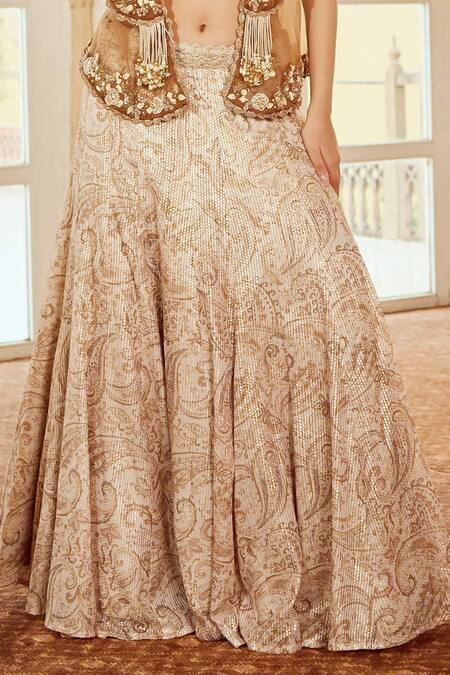 Buy Nikita Vishakha Brown Silk Organza, Cotton Paisley Embroidered Scallop Jacket And Lehenga Set Online at Aza Fashions Buy_Nikita Vishakha_Brown Silk Organza, Cotton Paisley Embroidered Scallop Jacket And Lehenga Set _Online_at_Aza_Fashions
