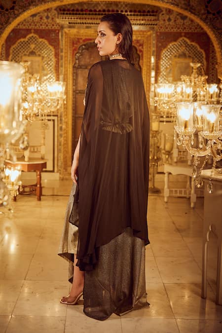 Nikita Vishakha Cowl Draped Dress With Cape 
