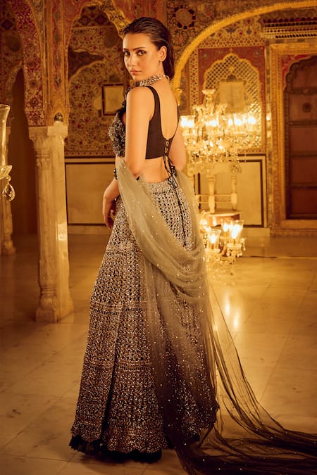 Nikita Vishakha Abstract Motif Lehenga Set With Draped Wings 