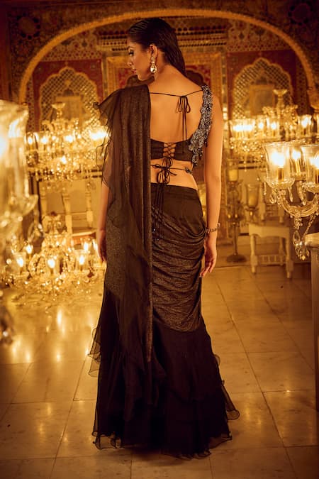 Nikita Vishakha Black Ruffle Saree With Embellished Blouse 