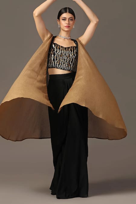 Two Sisters By Gyans Border Embroidered Cape Skirt Set 