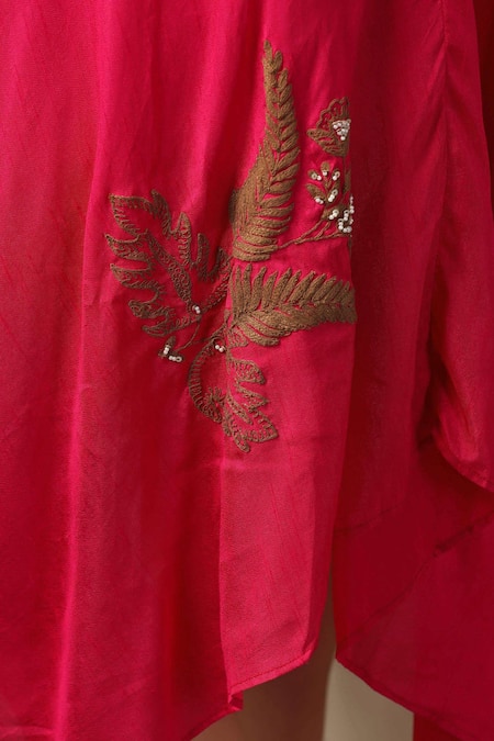 Two Sisters By Gyans_Pink Silk Embroidery V-neck Placement Layered Dress _at_Aza_Fashions