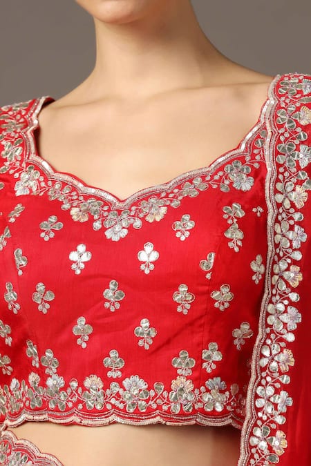 Shop Two Sisters By Gyans Red Satin, Silk Gota Patti Scoop Neck Border Embellished Saree With Blouse Online at Aza Fashions Shop_Two Sisters By Gyans_Red Satin, Silk Gota Patti Scoop Neck Border Embellished Saree With Blouse _Online_at_Aza_Fashions