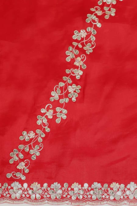 Two Sisters By Gyans Red Satin, Silk Gota Patti Scoop Neck Border Embellished Saree With Blouse at Aza Fashions Two Sisters By Gyans_Red Satin, Silk Gota Patti Scoop Neck Border Embellished Saree With Blouse _at_Aza_Fashions