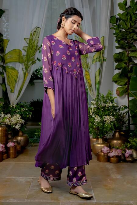 Buy Baise Gaba Purple Chiffon, Georgette Sequins, Beads Sugandhi Floral Butti Print Kurta Online at Aza Fashions Buy_Baise Gaba_Purple Chiffon, Georgette Sequins, Beads Sugandhi Floral Butti Print Kurta _Online_at_Aza_Fashions