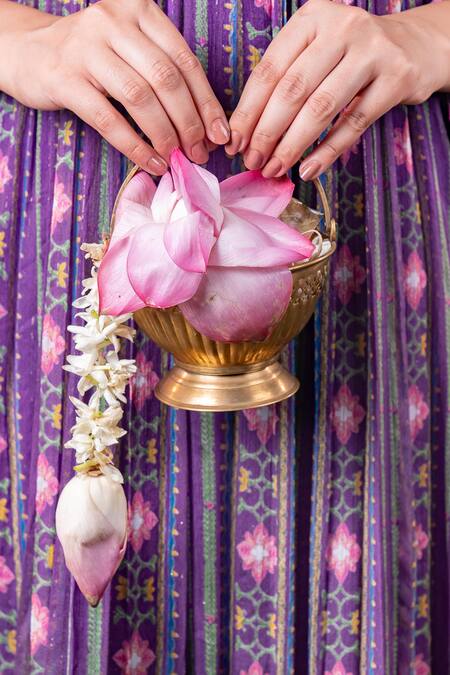 Baise Gaba_Purple Chiffon, Modal, Satin Embroidery Kalpana Stripe Print Kurta And Pant Set_Online_at_Aza_Fashions