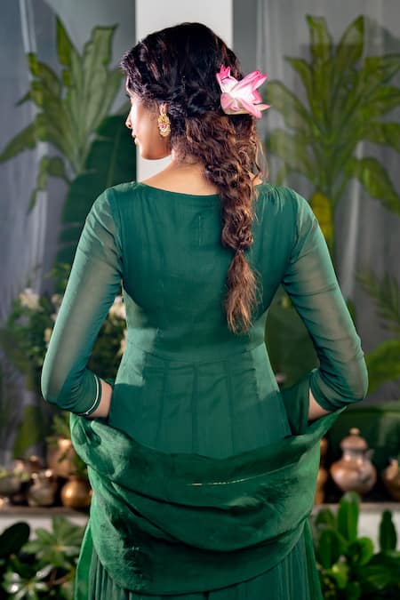 Shop Baise Gaba Green Chiffon, Organza, Modal Gota Aishwarya Sleeve Embellished Anarkali Set at Aza Fashions Shop_Baise Gaba_Green Chiffon, Organza, Modal Gota Aishwarya Sleeve Embellished Anarkali Set _at_Aza_Fashions