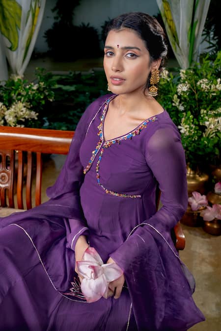 Buy Baise Gaba Purple Chiffon, Organza, Modal, Cotton Gota Nishkha Neckline Anarkali Set Online at Aza Fashions Buy_Baise Gaba_Purple Chiffon, Organza, Modal, Cotton Gota Nishkha Neckline Anarkali Set _Online_at_Aza_Fashions