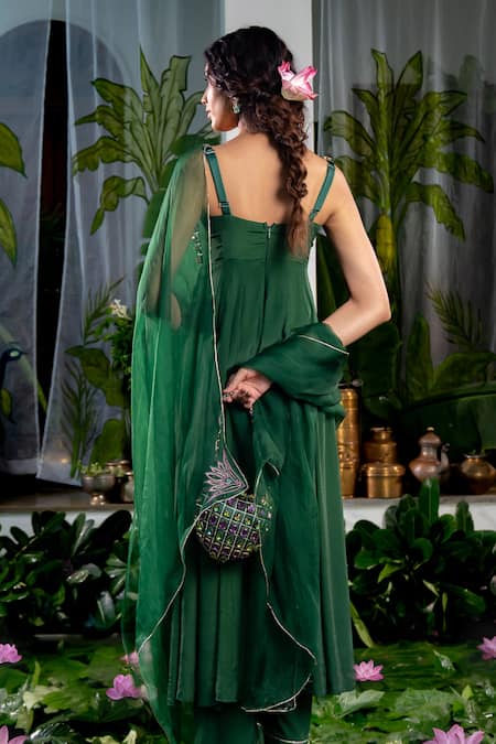 Shop Baise Gaba Green Crepe Stones Square Neck Maanasa Embellished Anarkali at Aza Fashions Shop_Baise Gaba_Green Crepe Stones Square Neck Maanasa Embellished Anarkali _at_Aza_Fashions