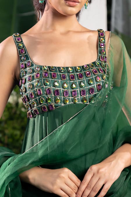 Baise Gaba Green Crepe Stones Square Neck Maanasa Embellished Anarkali Online at Aza Fashions Baise Gaba_Green Crepe Stones Square Neck Maanasa Embellished Anarkali _Online_at_Aza_Fashions