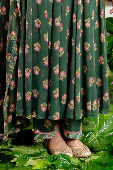 Baise Gaba_Green Georgette, Modal Embroidery Anshika Carnation Bloom Print Anarkali Set _Online_at_Aza_Fashions