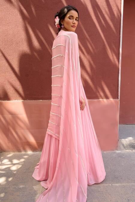 Buy Chamee And Palak Peach Silk, Organza, Georgette Pearls, Sequins, Lucia Embroidered Lehenga Set Buy_Chamee And Palak_Peach Silk, Organza, Georgette Pearls, Sequins, Lucia Embroidered Lehenga Set