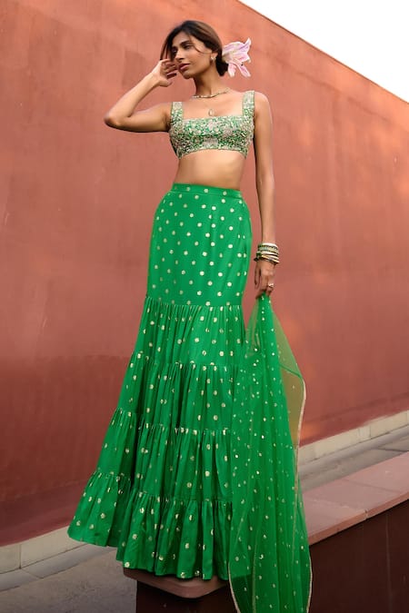 Buy Chamee And Palak Green Silk, Net Sequins, Beads Square Neck Aisha Zardozi Work Lehenga Set Online at Aza Fashions Buy_Chamee And Palak_Green Silk, Net Sequins, Beads Square Neck Aisha Zardozi Work Lehenga Set _Online_at_Aza_Fashions