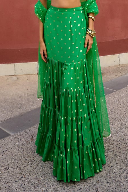 Shop Chamee And Palak Green Silk, Net Sequins, Beads Square Neck Aisha Zardozi Work Lehenga Set Online at Aza Fashions Shop_Chamee And Palak_Green Silk, Net Sequins, Beads Square Neck Aisha Zardozi Work Lehenga Set _Online_at_Aza_Fashions