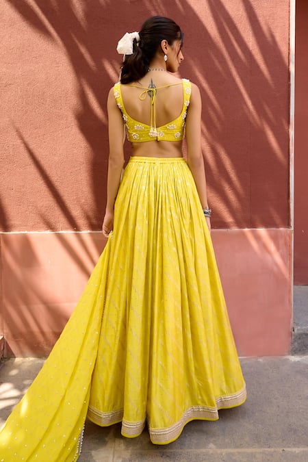 Chamee And Palak Yellow Jacquard, Organza, Silk Beads, Pearls Roma Jamewar Rushed Lehenga Set Online at Aza Fashions Chamee And Palak_Yellow Jacquard, Organza, Silk Beads, Pearls Roma Jamewar Rushed Lehenga Set _Online_at_Aza_Fashions