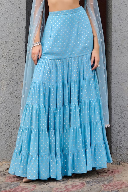 Buy Chamee And Palak Blue Georgette, Net, Silk Beads, Pearls Abha Fit And Flare Tiered Lehenga Set Online at Aza Fashions Buy_Chamee And Palak_Blue Georgette, Net, Silk Beads, Pearls Abha Fit And Flare Tiered Lehenga Set _Online_at_Aza_Fashions