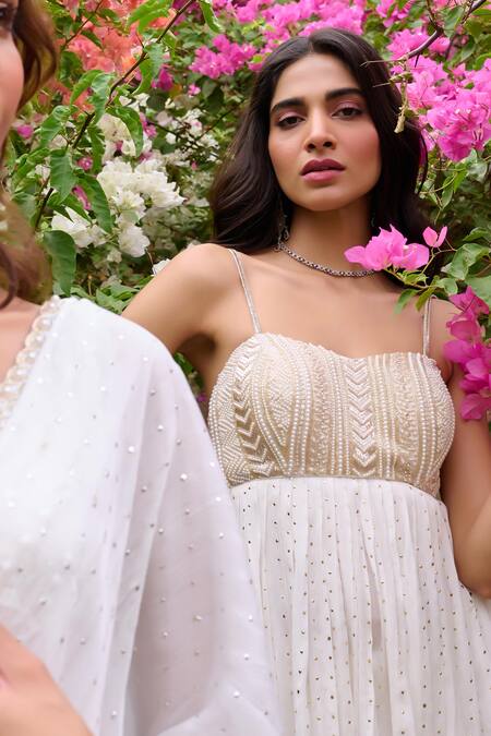 Shop Chamee And Palak Ivory Georgette, Net, Silk, Tulle Pearls, Nyra Embroidered Peplum Sharara Set Online at Aza Fashions Shop_Chamee And Palak_Ivory Georgette, Net, Silk, Tulle Pearls, Nyra Embroidered Peplum Sharara Set _Online_at_Aza_Fashions