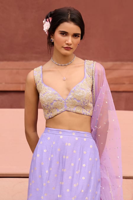 Buy Chamee And Palak Purple Silk, Net Beads Zara Floral Woven Gusset Lehenga Set Online at Aza Fashions Buy_Chamee And Palak_Purple Silk, Net Beads Zara Floral Woven Gusset Lehenga Set _Online_at_Aza_Fashions