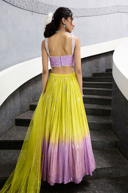 Chamee And Palak Purple Silk, Net, Georgette, Tulle Pearls, Elaya Embroidered Lehenga Set Online at Aza Fashions Chamee And Palak_Purple Silk, Net, Georgette, Tulle Pearls, Elaya Embroidered Lehenga Set _Online_at_Aza_Fashions