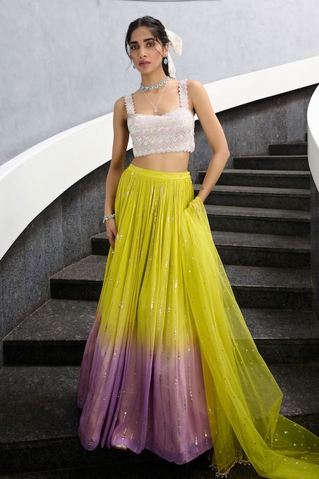 Buy Chamee And Palak Purple Silk, Net, Georgette, Tulle Pearls, Elaya Embroidered Lehenga Set Online at Aza Fashions Buy_Chamee And Palak_Purple Silk, Net, Georgette, Tulle Pearls, Elaya Embroidered Lehenga Set _Online_at_Aza_Fashions