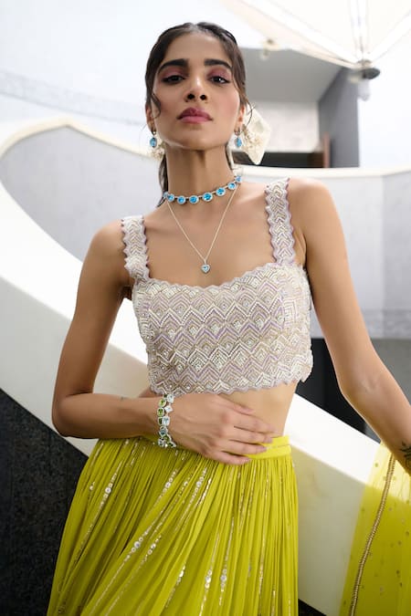 Buy Chamee And Palak Purple Silk, Net, Georgette, Tulle Pearls, Elaya Embroidered Lehenga Set Buy_Chamee And Palak_Purple Silk, Net, Georgette, Tulle Pearls, Elaya Embroidered Lehenga Set