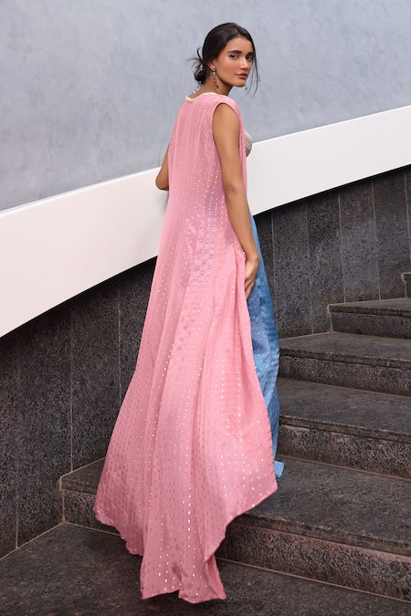 Shop Chamee And Palak Pink Georgette, Silk Pearls, Sequins, Iyana Embroidered Jacket With Pant Set at Aza Fashions Shop_Chamee And Palak_Pink Georgette, Silk Pearls, Sequins, Iyana Embroidered Jacket With Pant Set _at_Aza_Fashions